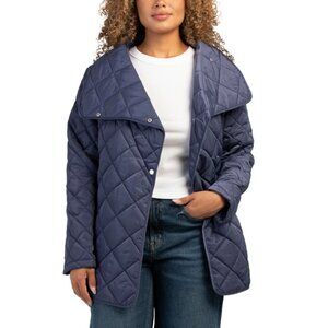 REBECCA MINKOFF Navy Diamond Quilted Wrap Style Jacket With Convertible Collar